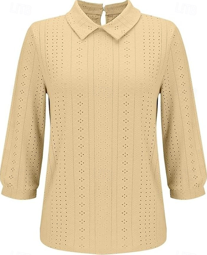 chemisier femme élégant moderne évider manches 3/4 hauts réguliers col chemise travail quotidien jaune bleu ciel bleu vert printemps automne de 2025 ? $26.99 –P2