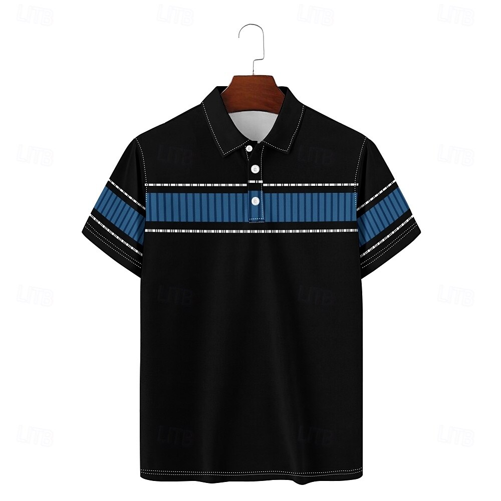 Business Casual Men's Polo Shirt Golf Polo Short Sleeve Holiday Daily Wear Spring & Summer Button 3D Print Collar Black Micro-elastic 95% Polyester 5% Spandex 2025 - $22.99 –P4