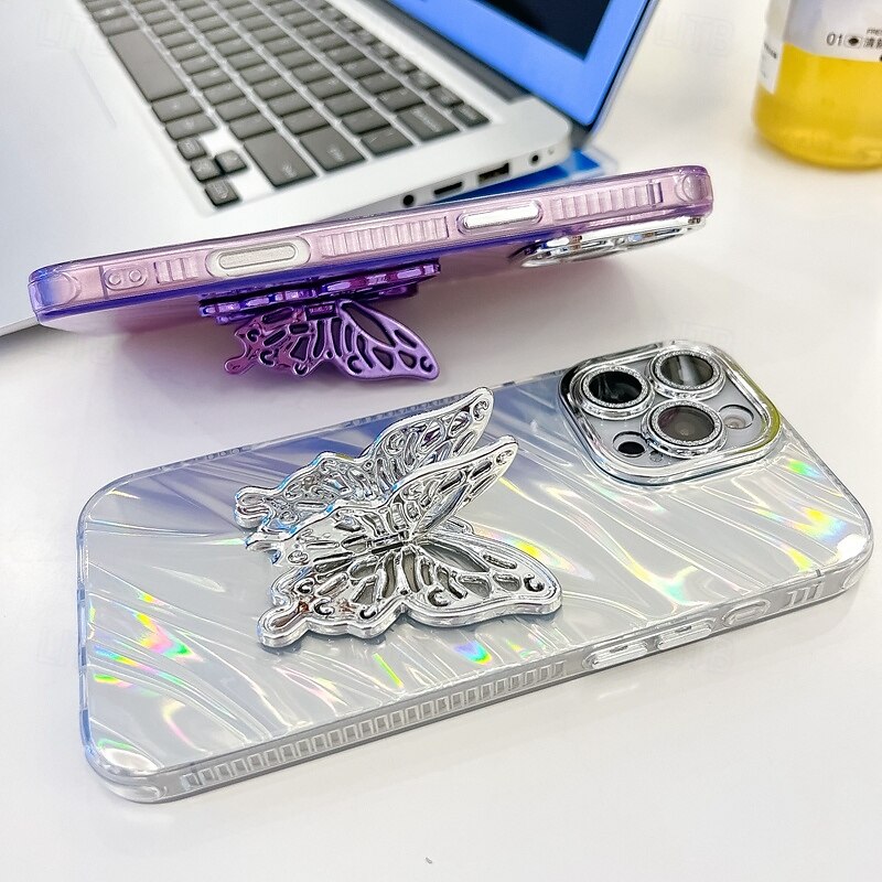 2025年 電話 ケース 用途 iPhone 16 Pro Max プラス iPhone 15 14 Pro Max Plus iPhone 13 Pro Max バックカバー スタンド付き カメラレンズプロテクター 耐衝撃 バタフライ 仕上げ PC コレクション – $13.99 –P4