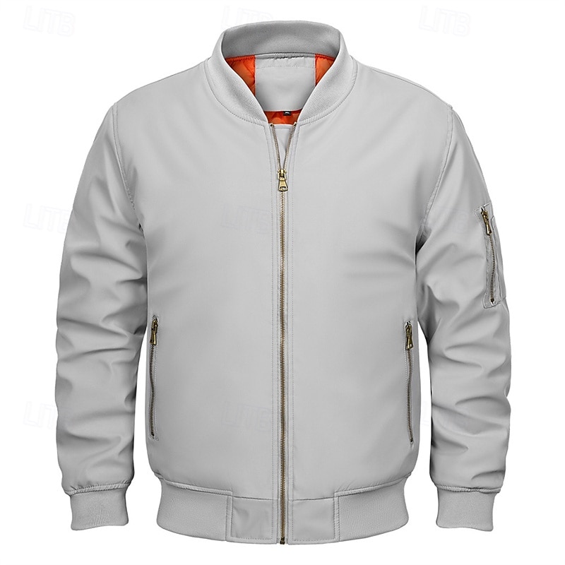 Homme Veste légère Bomber Coupe-vent Veste décontractée du quotidien Vacances Chaud Poche Automne hiver Plein Mode Classique Col Mao Normal Noir Vert Véronèse Bleu de minuit Gris Veste de 2025 ? $62.99 –P2