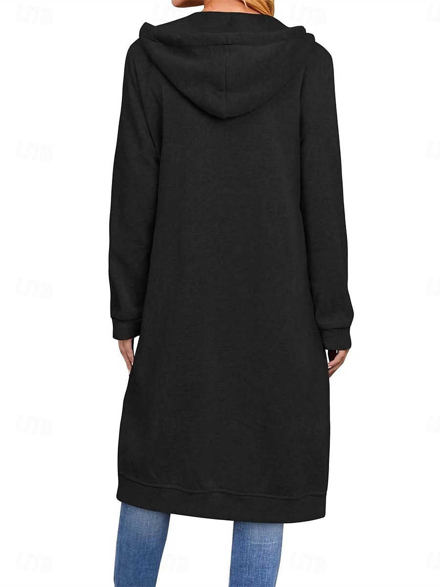 Per donna Giacca con cappuccio Esterno Strada Da tutti i giorni Autunno Inverno Lungo Cappotto Standard Tenere al caldo Traspirante Informale Giacca Manica lunga Tinta unica Con tasche Zip intera del 2025 a $41.99 –P4
