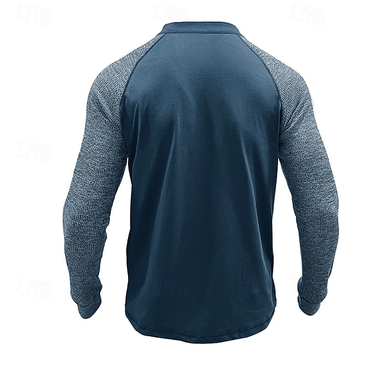 Herren T-Shirt mit Knöpfen T Shirt Henley Hemd T-Shirt Langarm Henley Frühling & Herbst Farbblock Mode Designer Basic Patchwork Urlaub Straße Ausgehen Königliches Blau Blau Armeegrün Top T-Shirt für 2025 - $32.99 –P12