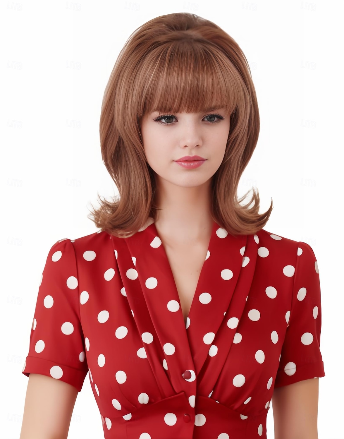 Vintage krátká vlnitá paruka s ofinou retro bouffant včelí úl paruky vhodná na kostým nebo karnevalovou párty v 60. a 70. letech paruky na Halloween 2025 - $19.49 –P9