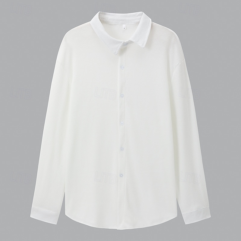 Camisa de punto de gofre para hombre, camisa abotonada, camisa informal, camisa de verano, camisa de playa lisa, blanca, verde claro, rosa, albaricoque, gris, manga corta, ropa de fiesta, ropa de moda, casual 2025 - $23.99 –P2