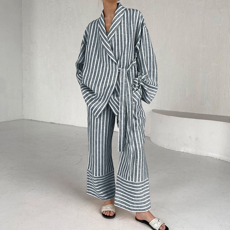 camicie stampate da donna&amp;abiti da notte - abiti da casa a righe in poliestere del 2025 a $43.99 –P1