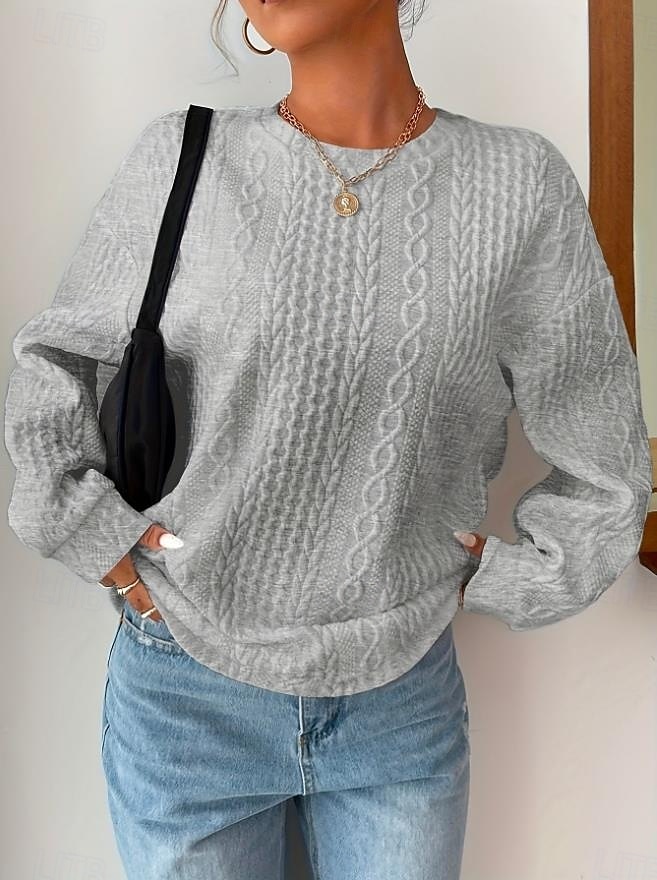 סווטשירט לנשים אלגנטי וינטג' רגיל לבוש יומיומי קז'ואל עם צווארון צווארון טלאים שרוול ארוך שחור לבן כחול אפור סתיו חורף 2025 - $27.99 –P3