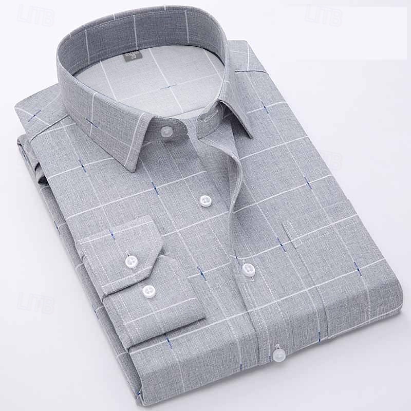 Hombre Camisa Camisa para Vestido Plaid Boda Oficina y carrera Bleu Ciel Azul Azul cielo Púrpula Claro Manga Larga Cuello Vuelto Primavera & Otoño Ropa Estampado 2025 - $22.99 –P1