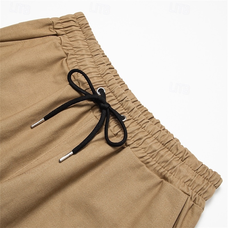 Men's Cargo Shorts Shorts Casual Shorts Hiking Shorts Pocket Drawstring Elastic Waist Solid Color Knee Length Sports Outdoor Running Streetwear Stylish ArmyGreen Black 2025 - $20.99 –P4