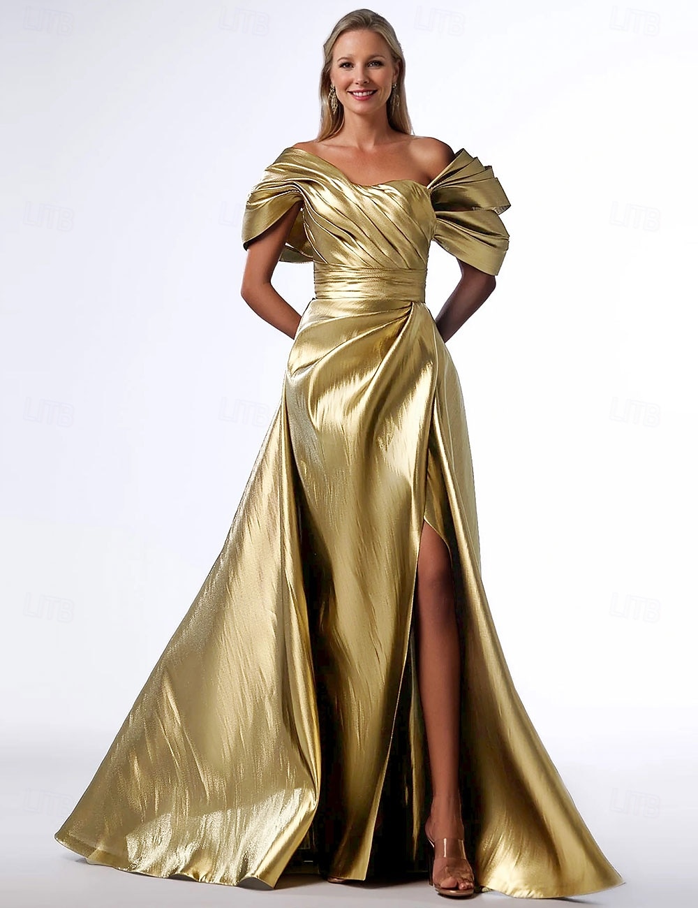 A-Line Evening Gown Elegant Dress Formal Floor Length Short Sleeve Square Neck Pocket Satin with Pleats 2025 - $207.99 –P1