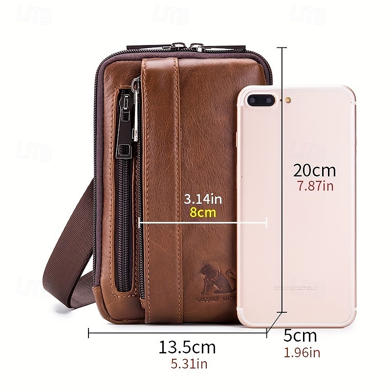 Sleek Brown Leather Vertical Sling Bag - Compact Men's Crossbody Bag with Multiple Zippered Pockets, Ideal for Daily Use and Travel 2025 - $29.99 –P2