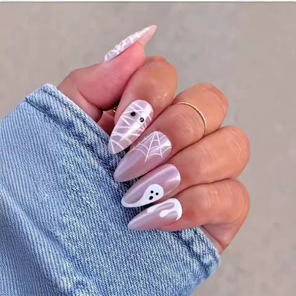 1conjunto Resina Clássico Melhor qualidade Criativo Moda dia das Bruxas Festa / Noite Festival Unhas postiças para Unha de Dedo de 2025 por $10.99 –P17