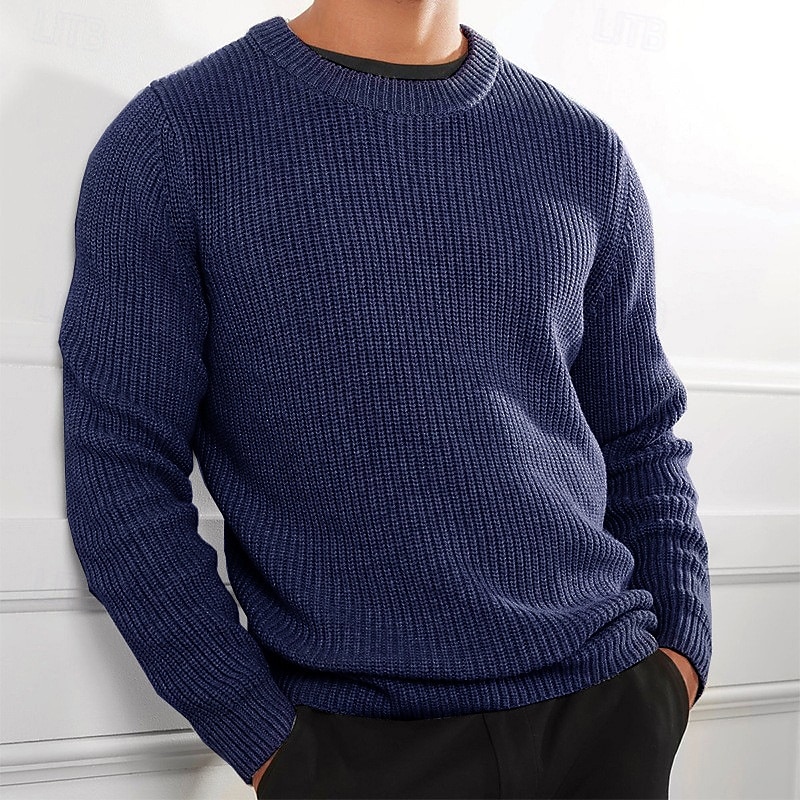 Herren Pullover Strickpullover Gerippt Gehäkelt Stricken Standard Strick Glatt Rundhalsausschnitt Modisch Basic Freizeitskleidung Verabredung Bekleidung Herbst Winter Schwarz Weiß S M L 2025 - $28.99 –P6