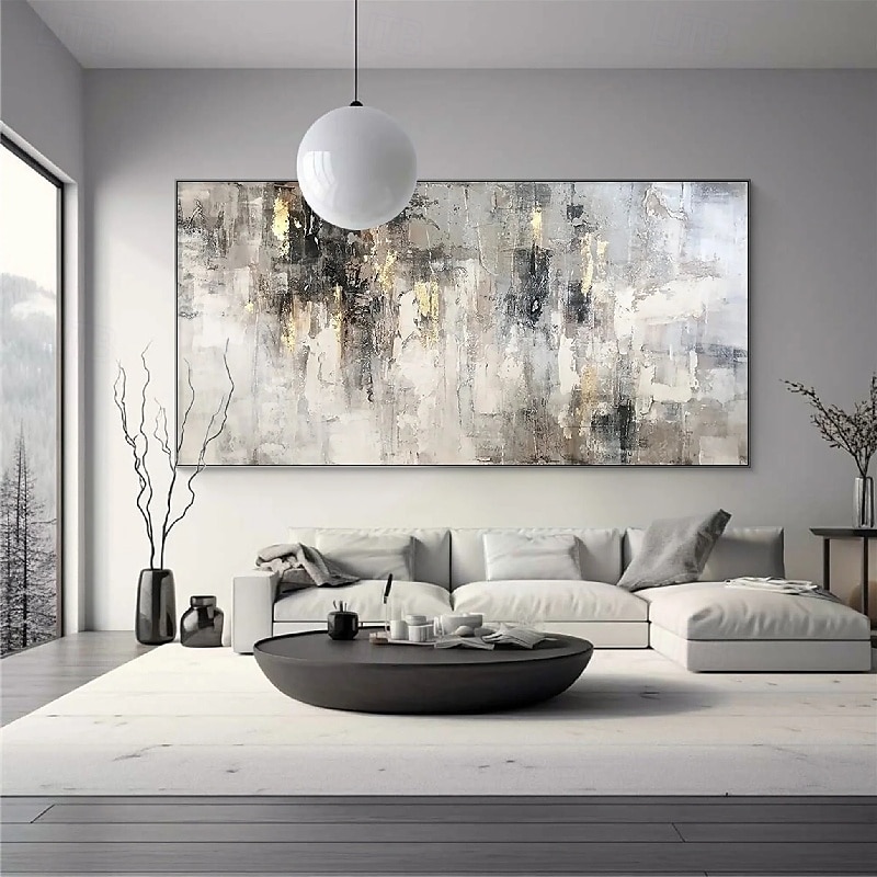 Ölgemälde handgemachtes Wabi-Sabi-Gemälde handgemalt großes beiges Kunstwerk 3D minimalistisches Gemälde auf Leinwand handgemaltes 3D-Textur-Gemälde mit Goldfolie Wandkunst neutrales beiges 2025 - $85.99 –P4