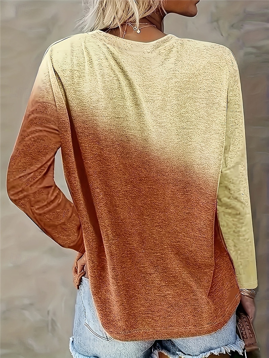 dam t-shirt ledigt tryck långärmad vanliga toppar rund hals dagligen khaki grå vår höst 2025 - $22.99 –P5