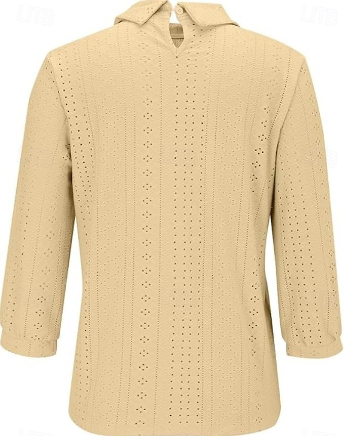 chemisier femme élégant moderne évider manches 3/4 hauts réguliers col chemise travail quotidien jaune bleu ciel bleu vert printemps automne de 2025 ? $26.99 –P3