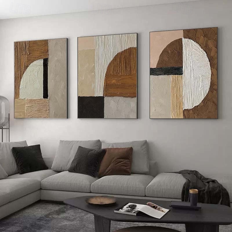 art mural wabi sabi marron et blanc peint à la main peinture abstraite marron et noire sur toile peinture texturée blanche grande décoration murale neutre pour le salon cadre tendu de 2025 ? $131.99 –P4
