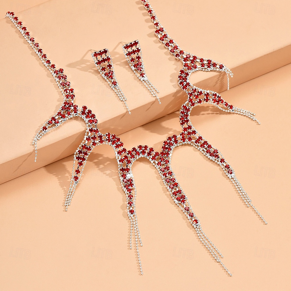 Smykke Sett 3 stk Strass Legering Øredobber Halskjeder Dame Elegant Årgang Nydelig geometriske Geometrisk Form Smykkesett Til Bryllup Fest jubileum 2025 - $19.49 –P4