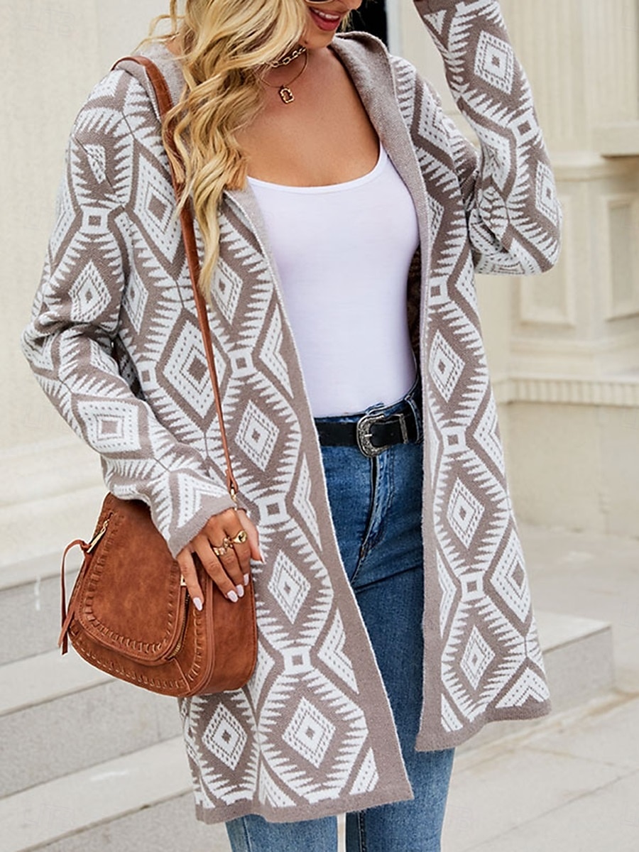 Mulheres Suéter com zíper Casaco de Suéter Suéter casual Casual Macia Geométrica Estampado Cashemere Gola Redonda Zíper Com Capuz Manga Longa Tops regulares Tricotar Ao ar livre Diário Final de semana de 2025 por $37.99 –P1