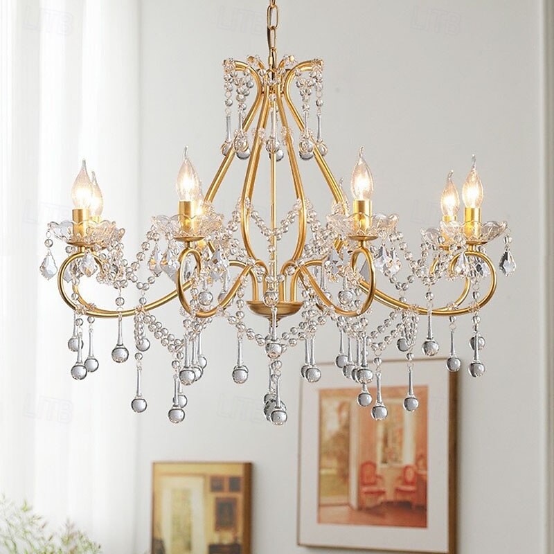 lampadario a led bianco caldo 6/8 luci 60cm/80cm lampadario di design unico in cristallo europeo di lusso francese retrò e12/e14 per camera da letto sala da pranzo 110-240v del 2025 a $515.99 –P6