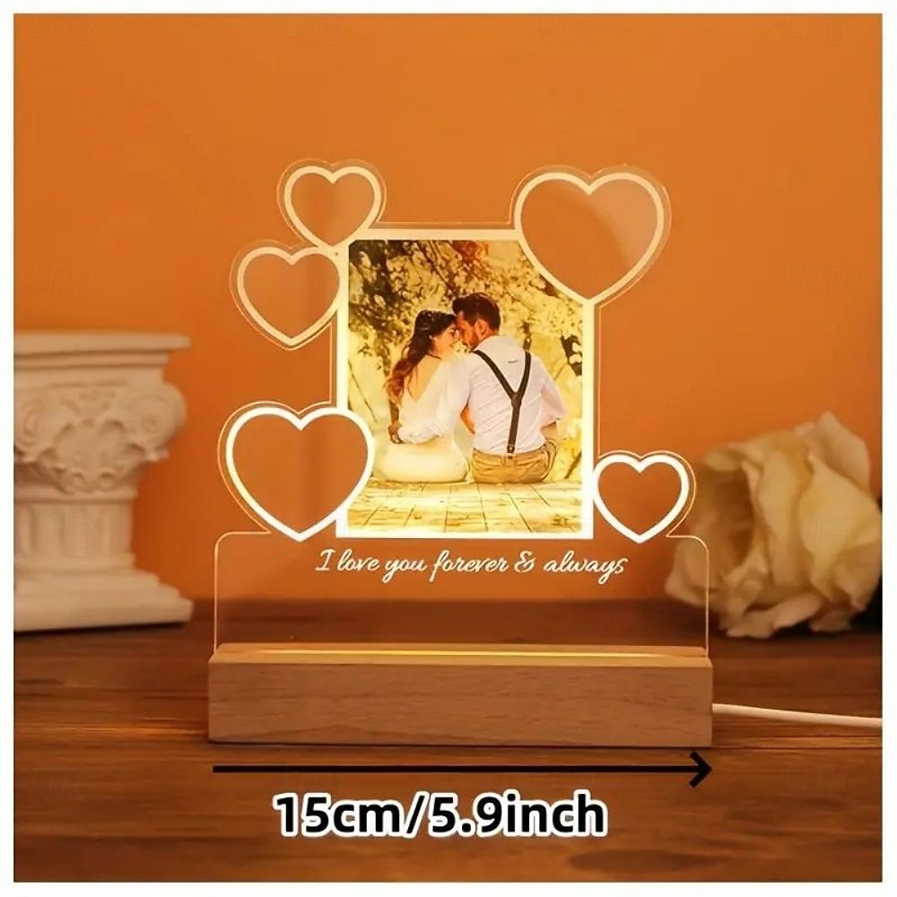 personalisierter Nachtlicht-Fotorahmen in Herzform, LED-Nachtlicht zur Hochzeit – individuelle Foto-Acryl-USB-Lampe, romantisches Geschenk zum Hochzeitstag, Geburtstag, perfekt für Paare und Freunde 2026 - $16.99 –P2
