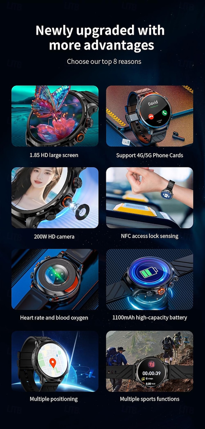 LOKMAT APPLLP 8 PRO Умные часы 1.85 дюймовый Смарт-часы-телефон 3G 4G Bluetooth Педометр Напоминание о звонке Датчик для отслеживания сна Совместим с Ноль Женский Мужчины GPS 2025 - $132.99 –P2