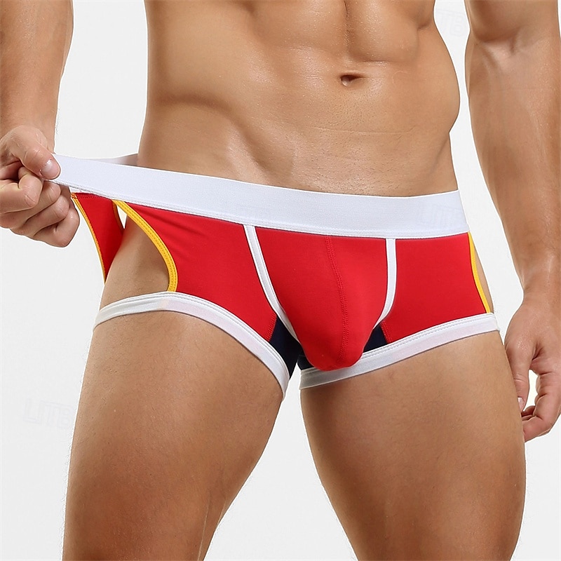 Per uomo 1 pc Mutandine sexy Boxer Lato scavato Poliestere Traspirante Morbido Comodo Color Block A vita medio-alta Nero Rosso del 2025 a $10.49 –P9