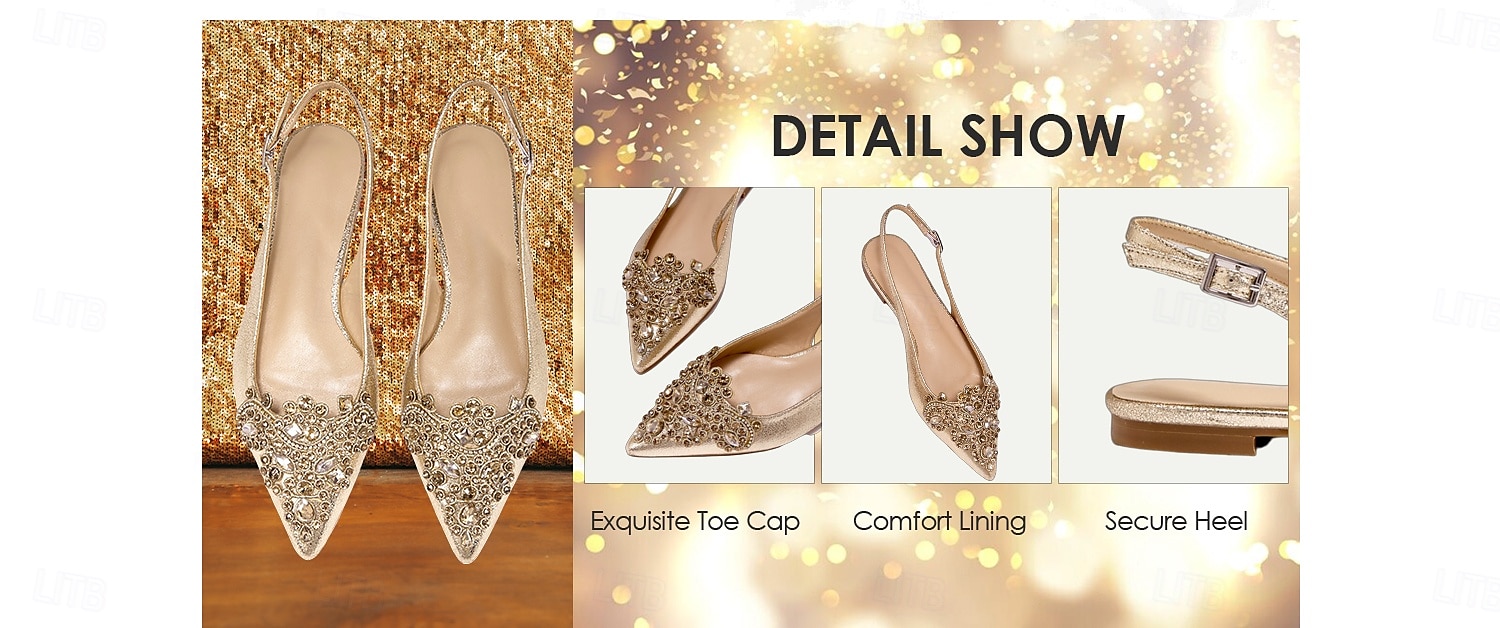 Women's Gold Embellished Pointed Toe Slingback Flats with Crystal Detailing - Luxurious Bridal Shoes for Weddings and Special Events 2025 - $46.99 –P3