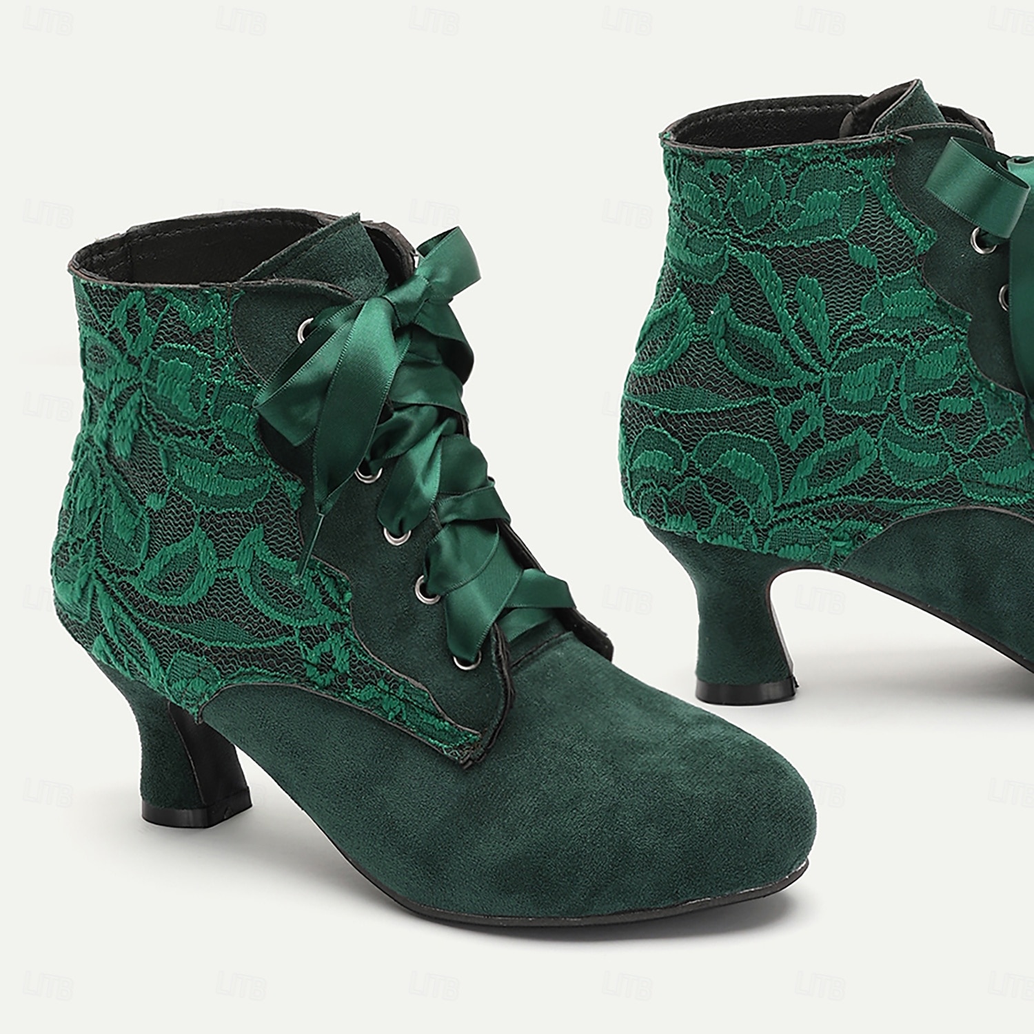 dámské viktoriánské šněrovací kotníkové boty - zelené semišové kozačky na vysokém podpatku pro vintage a steampunk kostýmy 2025 - $59.99 –P2