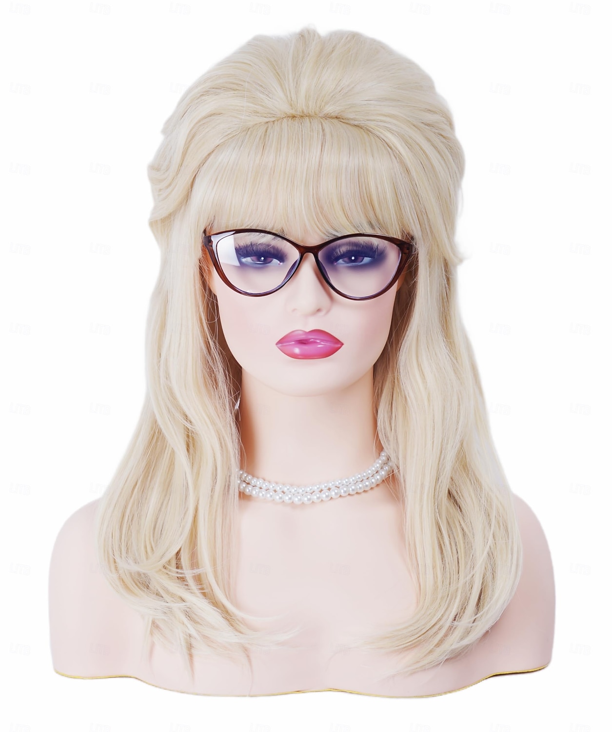 Retro blond lue 50-60-70-tall bikube gull bølgete lue kvinner med pannelugg stor bouffant kostyme-lue karneval fest daglig bruk ikke inkludert briller halloween-luer 2025 - $19.49 –P2