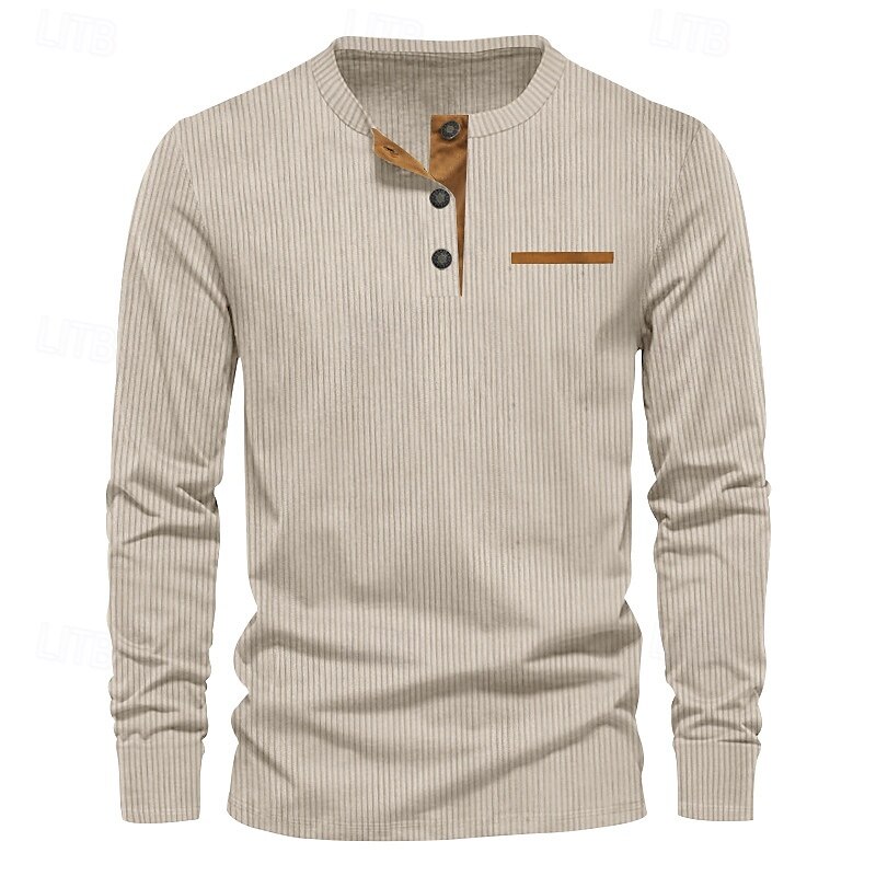 Herren T-Shirt mit Knöpfen T Shirt Cordhemd Henley Hemd Langarm Henley Frühling & Herbst Einfach Mode Designer Basic Urlaub Straße Ausgehen Schwarz Wein Braun Top T-Shirt für Herren 2025 - $23.99 –P10