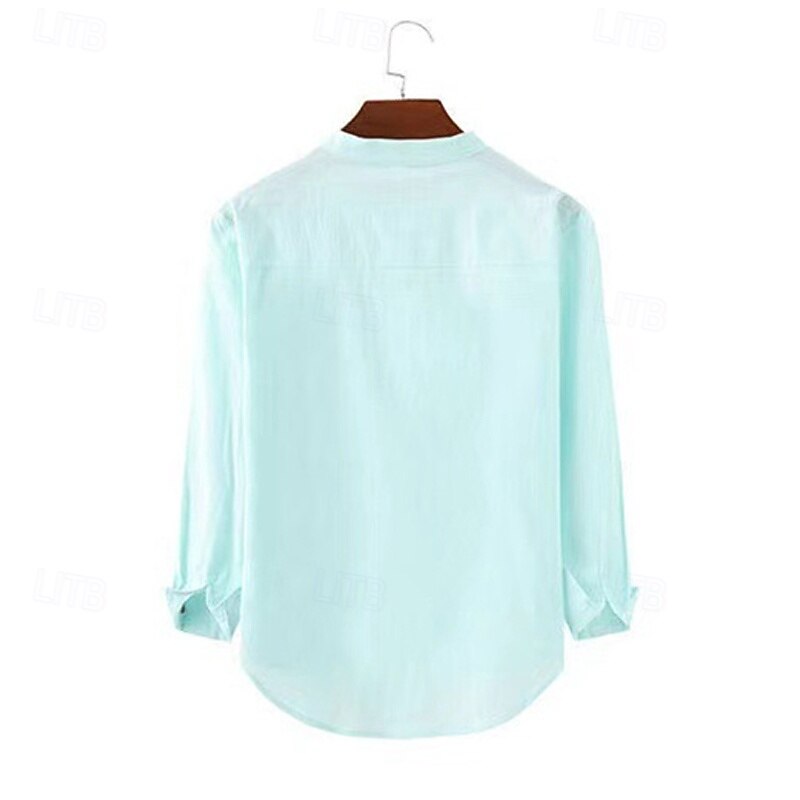 Per uomo Camicia Camicia popover Camicia Estiva Camicia casual Camicia da Spiaggia Nero Bianco Verde chiaro Azzurro Manica Lunga Semplice Colletto alla coreana Vacanza Camicia hawaiana Bottonato del 2025 a $16.99 –P8