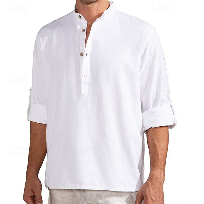 Men's Shirt Chinese Collar Shirt Mandarin Collar Shirt Popover Shirt Summer Shirt Casual Shirt White Pink Green khaki Light Blue Long Sleeve Plain Collar Vacation Hawaiian Clothing Apparel Fashion 2026 - $19.99 –P1