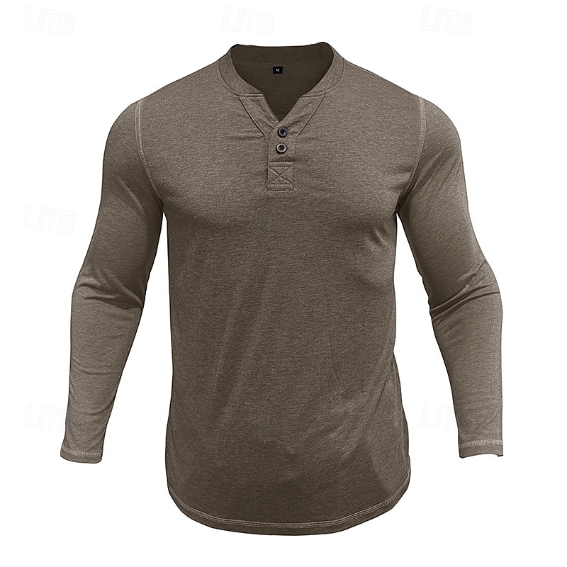 Herren T-Shirt mit Knöpfen T Shirt Henley Hemd T-Shirt Langarm Henley Frühling & Herbst Einfach Mode Designer Basic Urlaub Straße Ausgehen Meerblau Wein Blau Top T-Shirt für Herren 2025 - $26.99 –P2