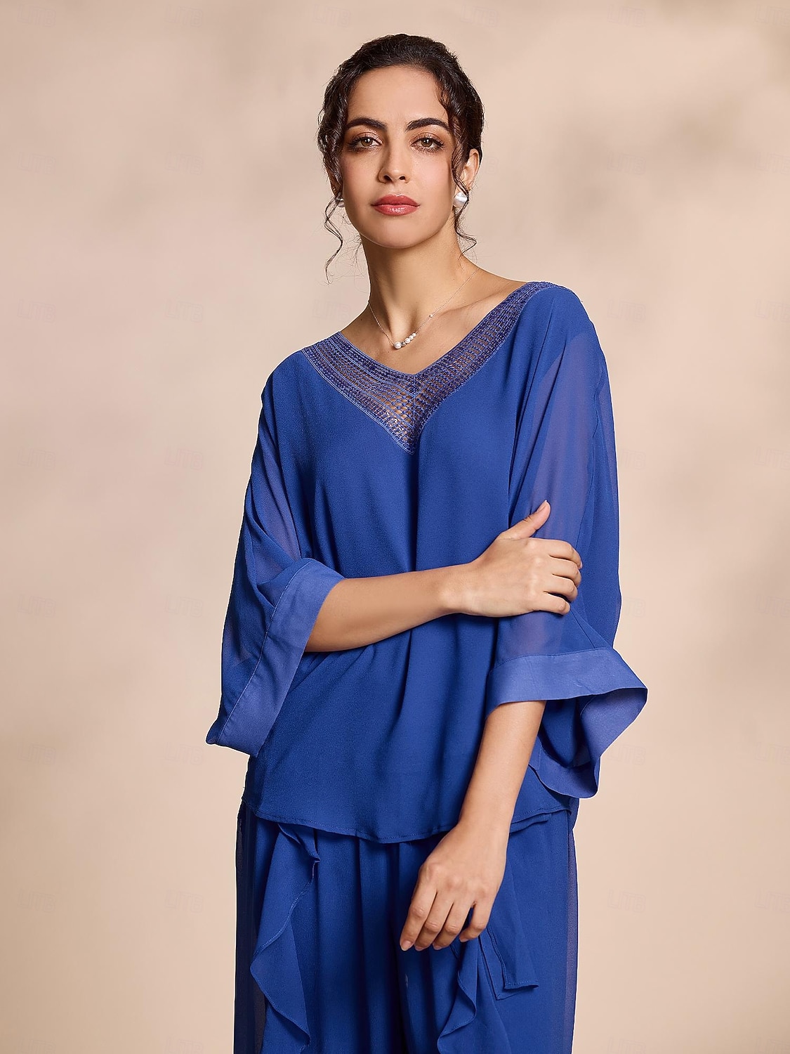 2026年 シフォン カジュアル マジャル スリーブ ディープ V ブラウス  コレクション – $15.69 –P3