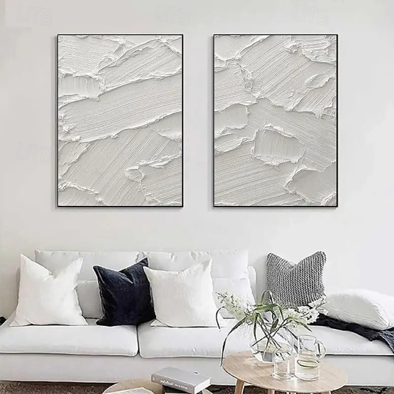 wabi sabi oljemålning handgjord väggkonst beige abstrakt målning på duk ett par beige 3d vit textur oljemålning handmålad väggkonst neutral abstrakt oljemålning väggkonst wal dekor 2025 - $125.99 –P3
