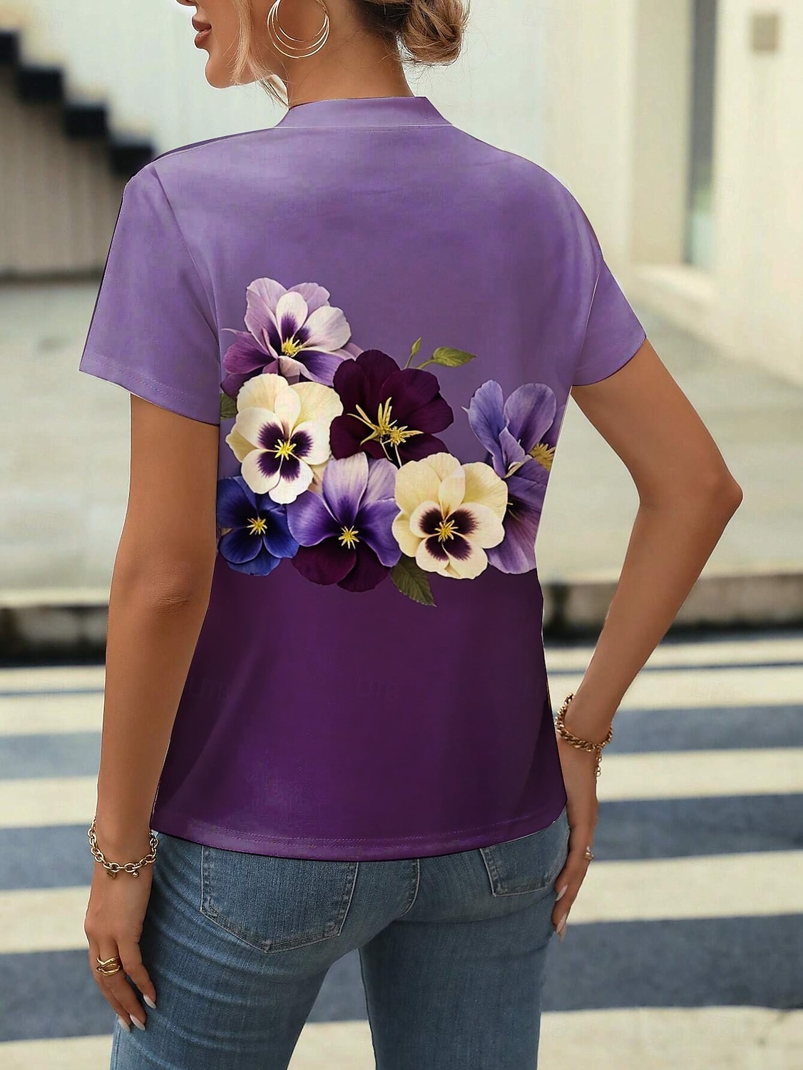t-shirt femme décontracté imprimé manches courtes hauts réguliers quotidien violet été de 2025 ? $19.99 –P3