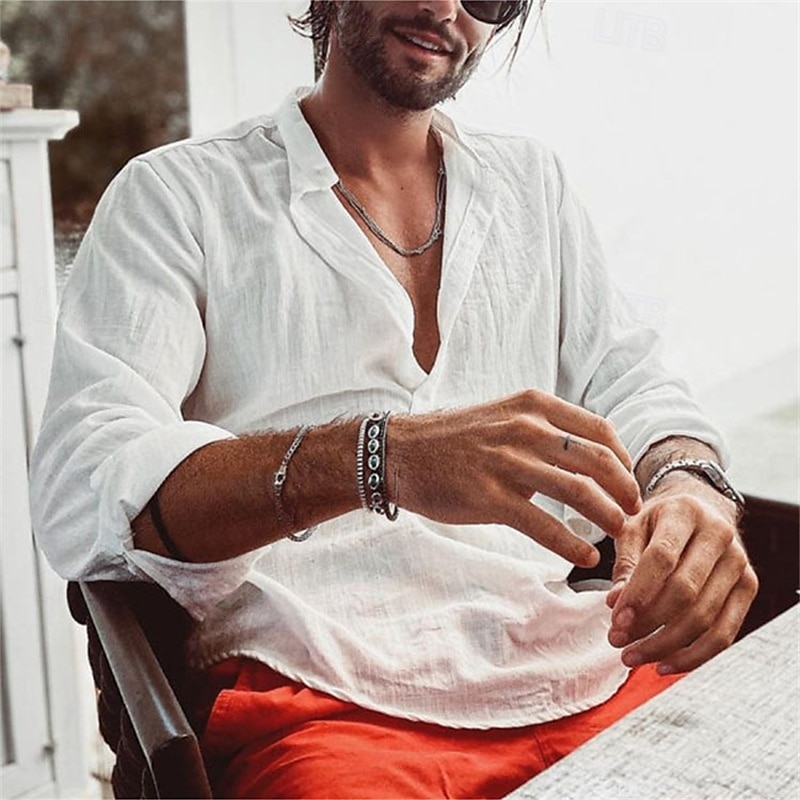 Per uomo Camicia Camicia popover Camicia Estiva Camicia casual Camicia da Spiaggia Nero Bianco Verde chiaro Azzurro Manica Lunga Semplice Colletto alla coreana Vacanza Camicia hawaiana Bottonato del 2025 a $16.99 –P1
