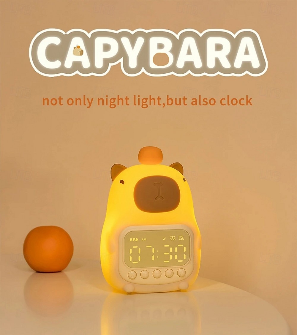 светодиодный ночник capybara с будильником, ночник, милая форма, зарядка, таймер, повтор, освещение, украшение рабочего стола, rgb, белая настольная лампа, детская лампа, прикроватная лампа для детей, 2025 - $44.99 –P1
