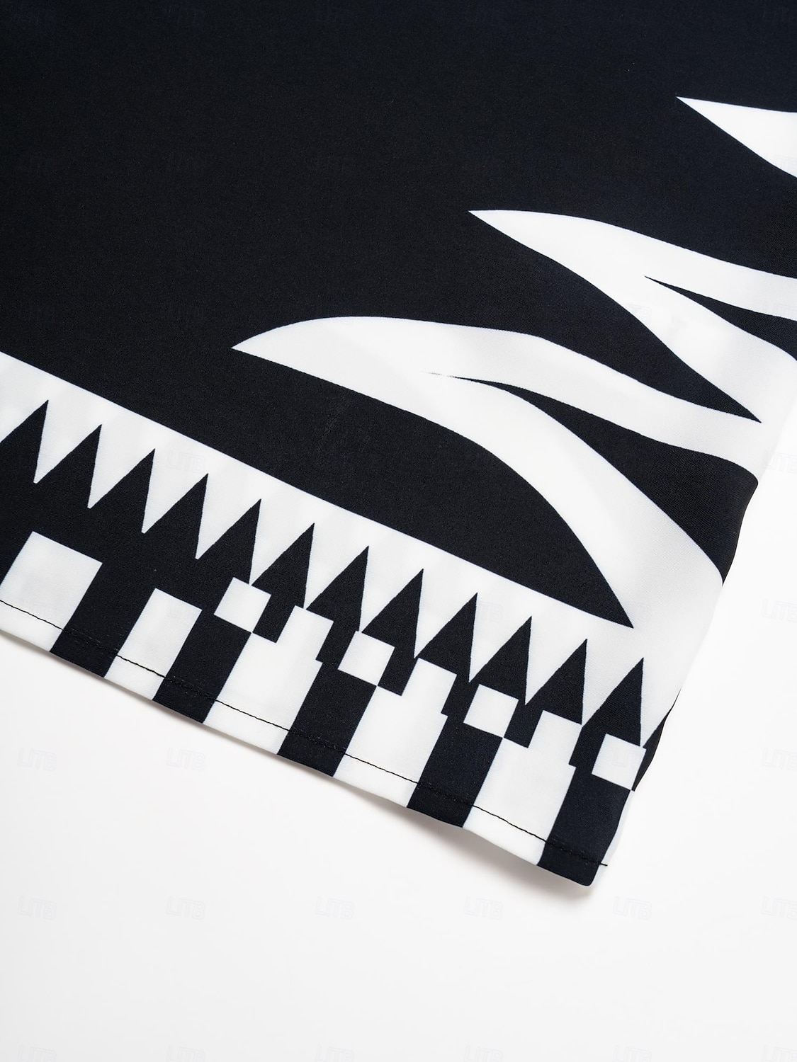 camicetta da donna nera collo alto raso stampa geometrica polsini svasati manica vacanza casual quotidiano primavera estate autunno del 2025 a $61.99 –P13