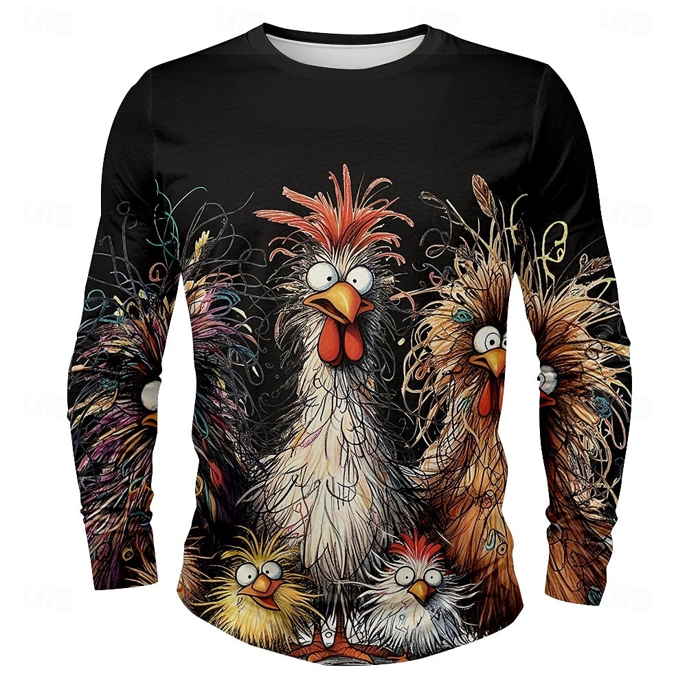 Men's Chick Funny T Shirt Long Sleeve T shirt 3D Print Crew Neck Shirt Designer Retro Vintage Street Casual Daily Black White Yellow Summer Spring Fall Clothing Apparel S M L XL XXL XXXL 2026 - $21.99 –P4
