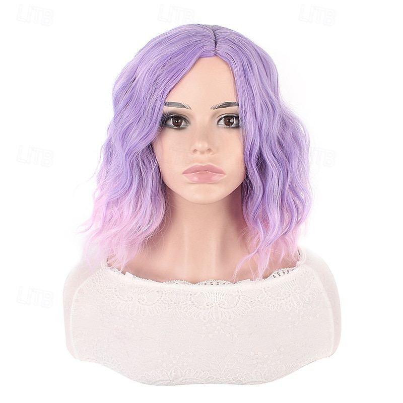 parrucche sintetiche corte da donna resistenti al calore capelli ricci parte centrale parrucca multicolore arcobaleno blu arancione sfumata del 2026 a $15.49 –P19