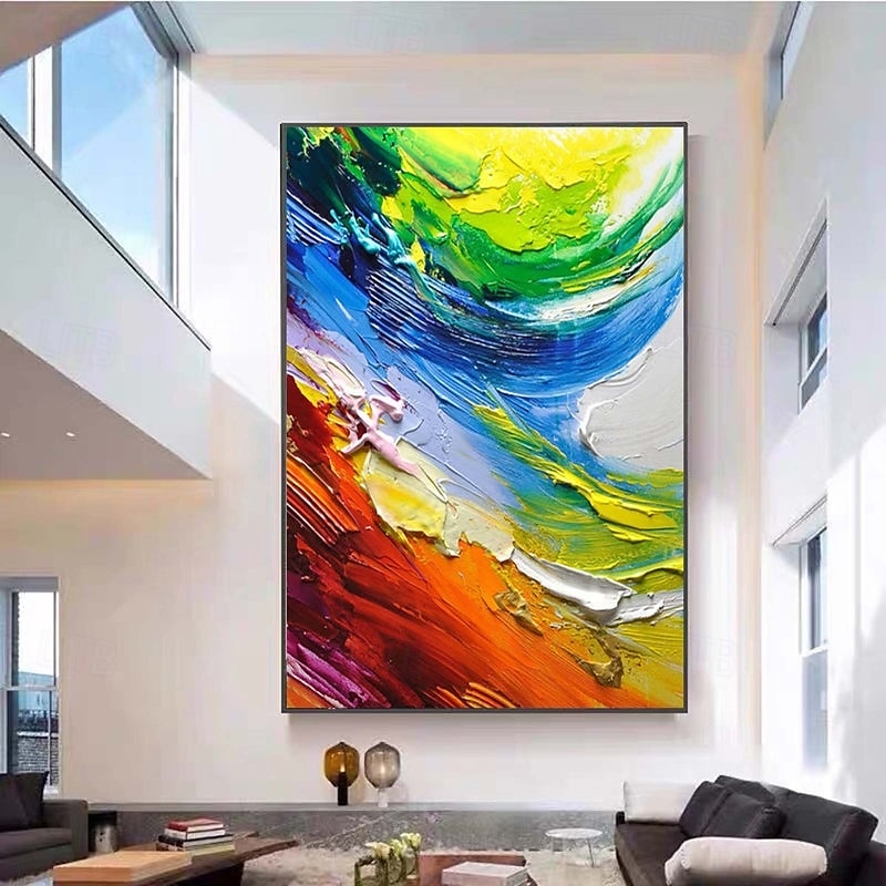handgemalte abstrakte farbenfrohe Gemälde auf Leinwand handgemachtes farbenfrohes strukturiertes Acrylgemälde Wandkunst handgemaltes Kunstwerk Folienölgemälde für Wohnzimmer Büro Wanddekoration 2025 - $125.99 –P4