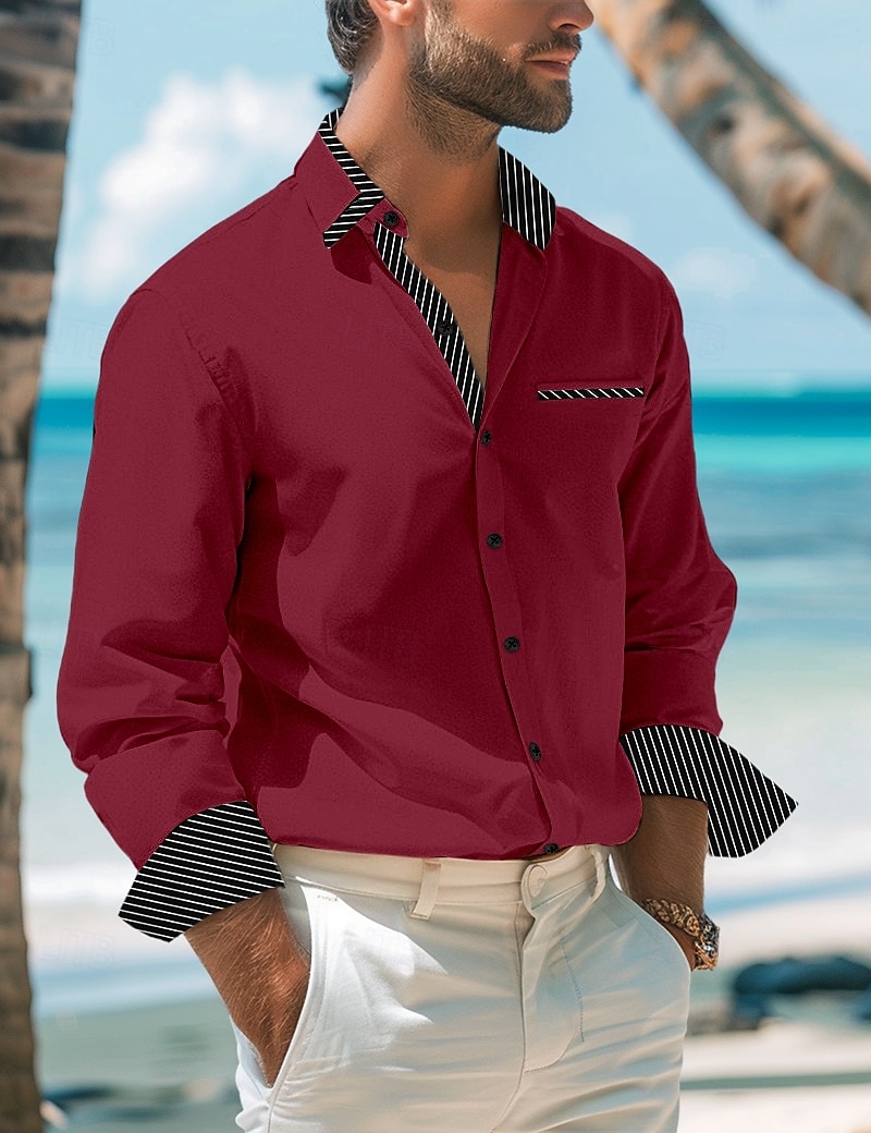 Hombre Camisa Camisa para Vestido Abotonar la camisa Camisa casual Blanco Rojo Gris Manga Larga Plano Cuello Diario Vacaciones Ropa Algodón Mezcla de Algodón Moda Casual elegante 2025 - $27.99 -P4