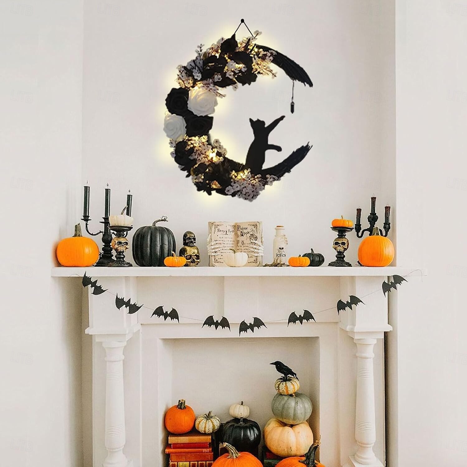 guirlanda de gato criativa luz noturna led - decoração de gato de lua de halloween para pendurar em casa e exibição de janela, presente perfeito para amantes de gatos de 2025 por $20.99 –P6