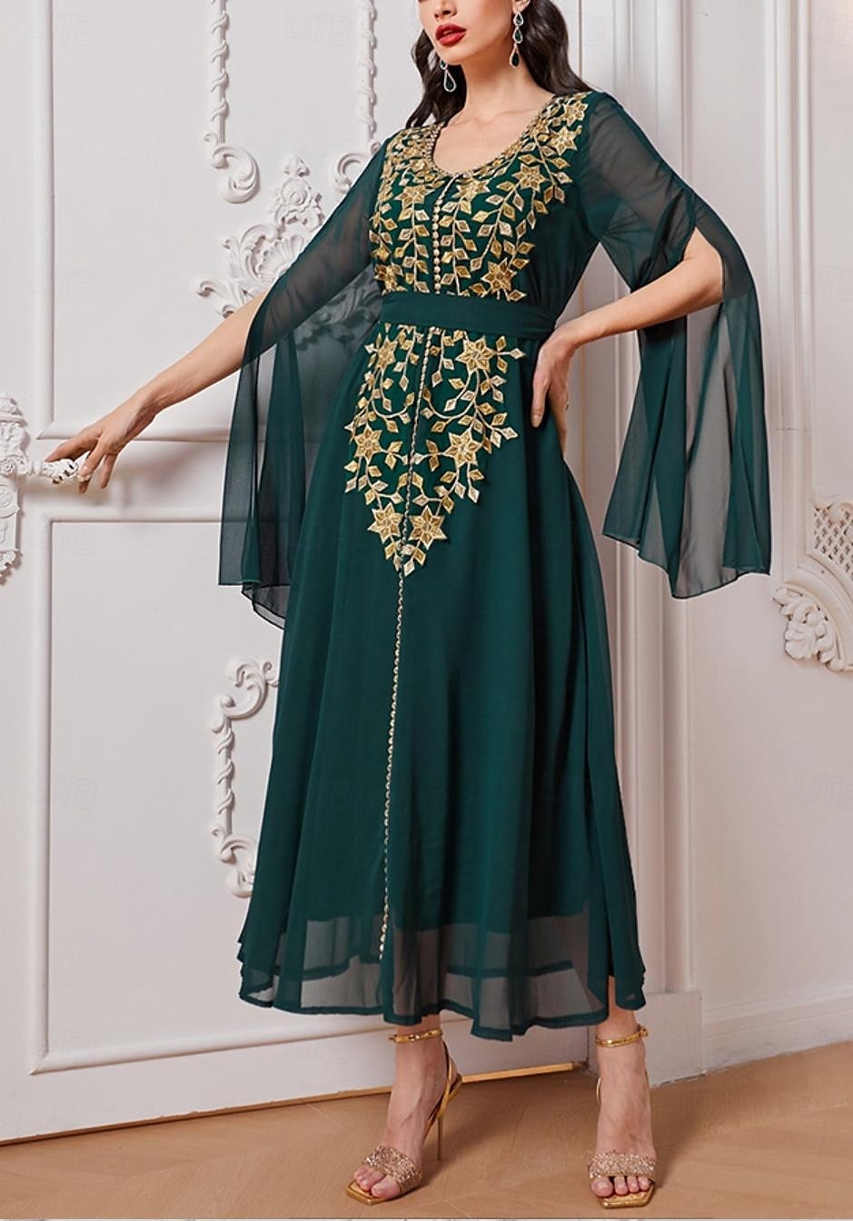 Damen Patchwork Vintage-Kleid kleid lang Glatt Rundhalsausschnitt Langarm Frühling Herbst Grün 2025 - $42.99 –P4