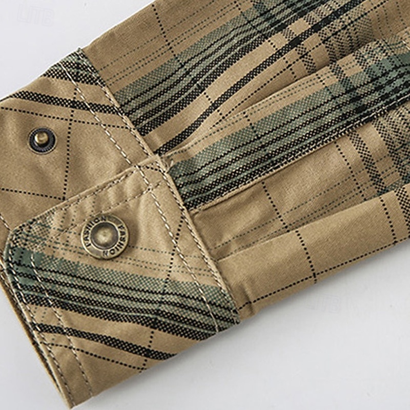 Herr Skjorta Arbetskläder skjortor Casual skjorta Arbetsskjortor Knapp upp skjorta Khaki grön Armégrön Mörkblå Långärmad Rutig Kavajslag Semester Helgdag Framficka Kläder Polyester Mode Ledigt Bekväm 2025 - $40.99 –P10