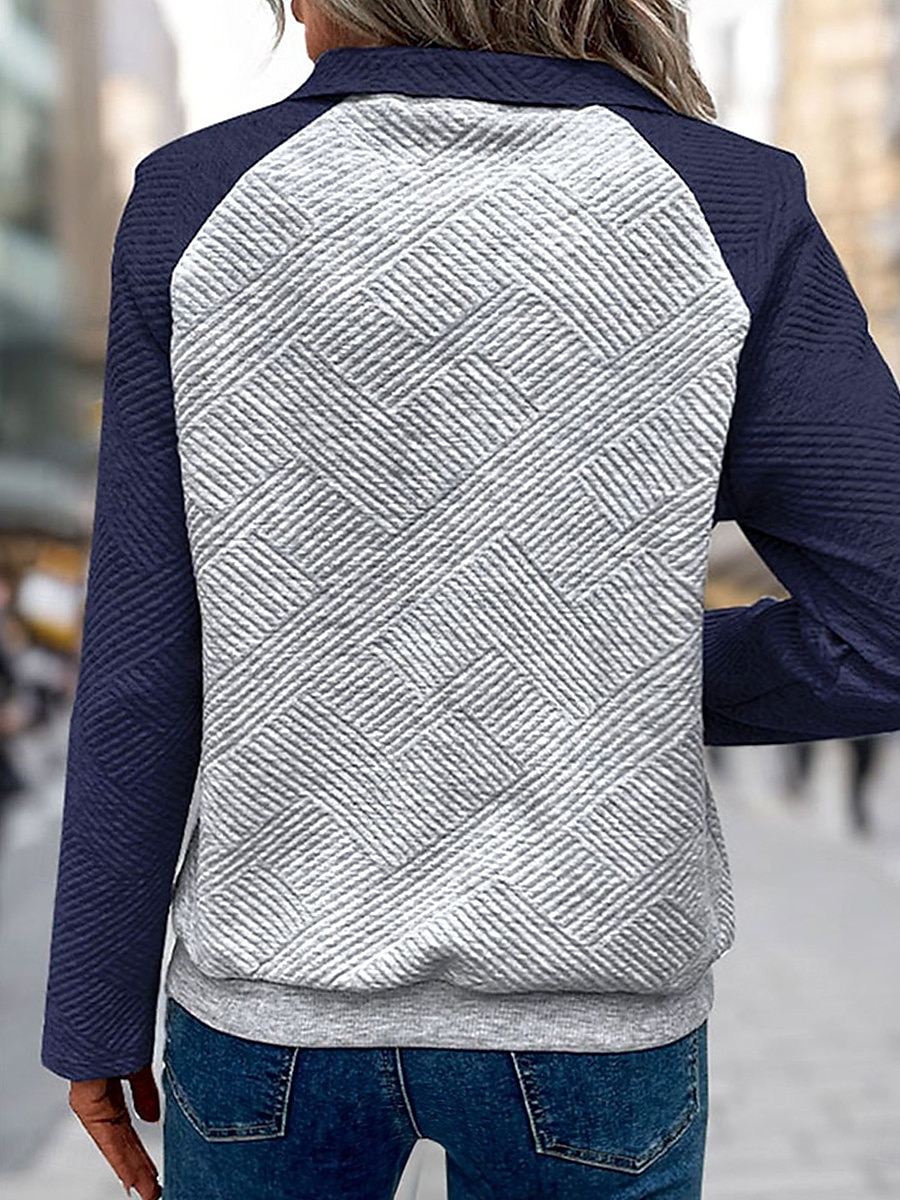 női pulóver alkalmi utcai dailywear v nyak patchwork gombok zseb hosszú ujjú sötétkék ősz tél 2025 - $44.99 –P3