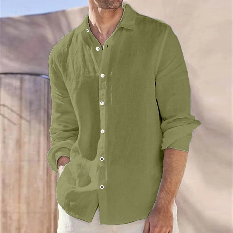 Men's Shirt Linen Shirt Summer Shirt Beach Wear Casual Shirt Button Up Shirt Plain Vacation Curise White Pink Blue Gray Long Sleeve Lapel Spring & Summer Clothing Apparel 2025 - $22.99 –P7