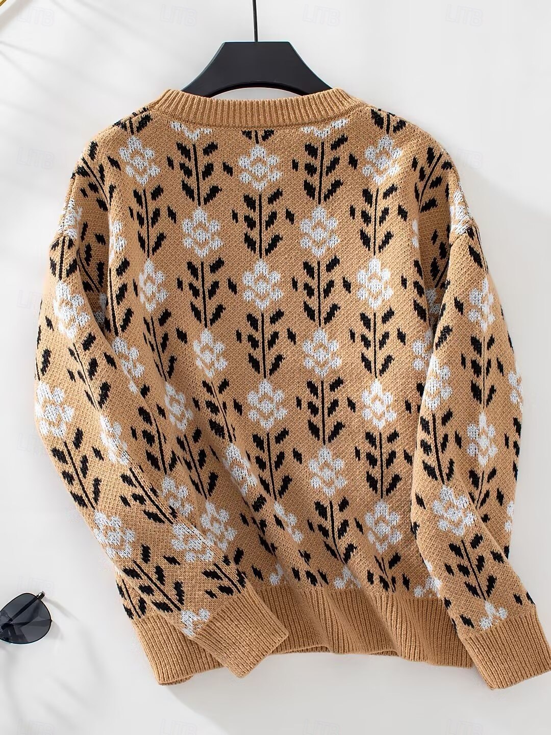 Dame Genser Fritid Blomstret Grafisk Crew-hals Crewneck Langermet Lange topper Strikke Arbeid Kakifarget Høst Vinter 2025 - $31.99 –P5
