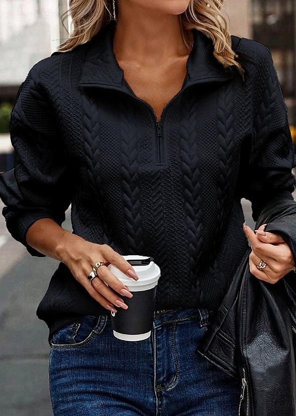 pulover de damă elegant, epocă, modă, simplu, de lucru, îmbrăcăminte de zi cu zi, cu gât înalt, fermoar, cu mânecă lungă, negru gri deschis, toamnă iarnă 2025 - $57.99 –P7